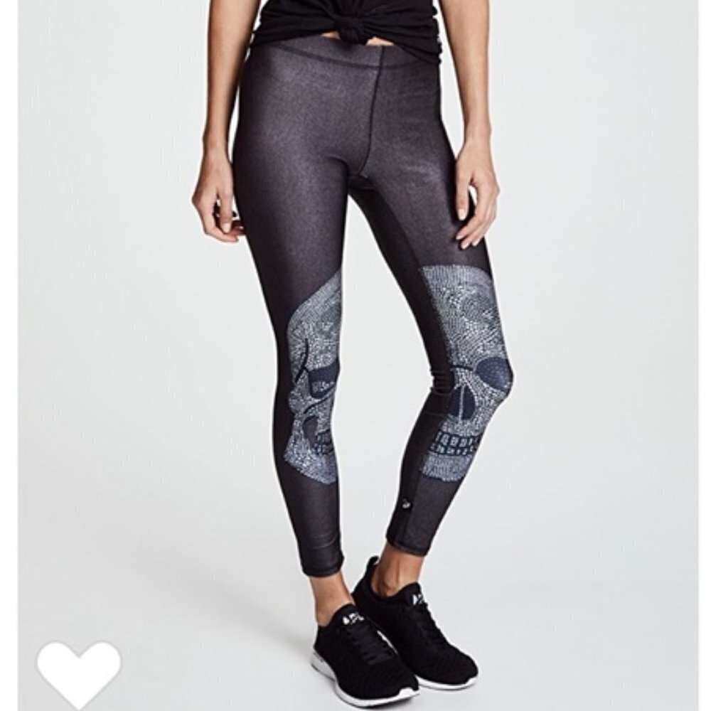 ZARA TEREZ Crystal Skull Leggings Stretch Halloween Pant S Small Grey Black